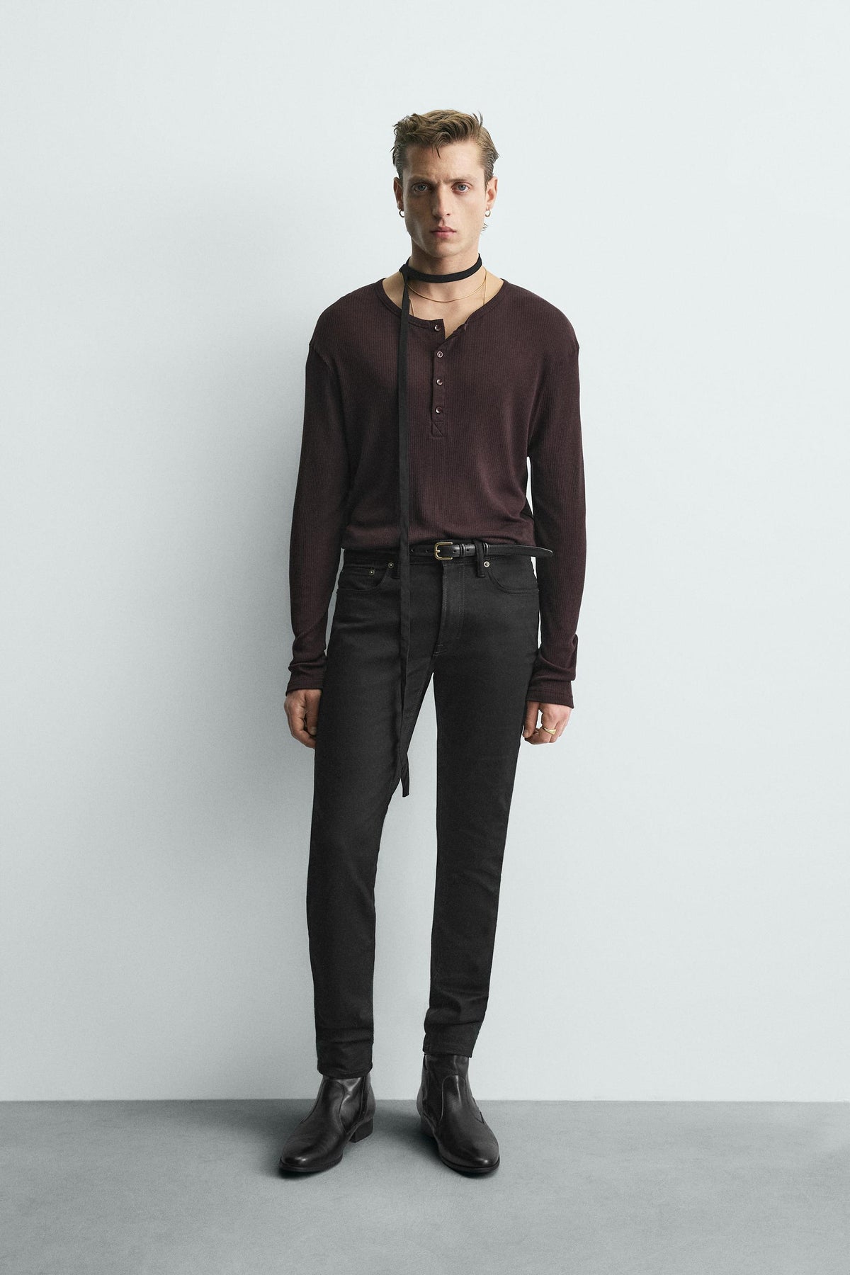 LYOCELL - COTTON HENLEY COLLAR T-SHIRT - Image 1