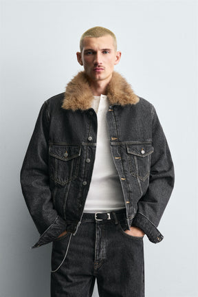 DENIM JACKET WITH FAUX FUR COLLAR - Image 2