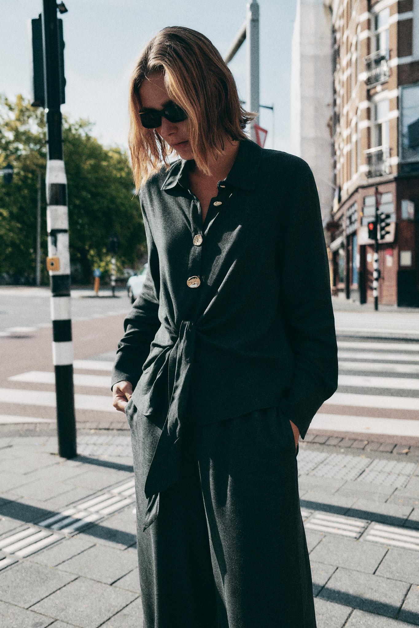 Knotted Metal-Button Shirt