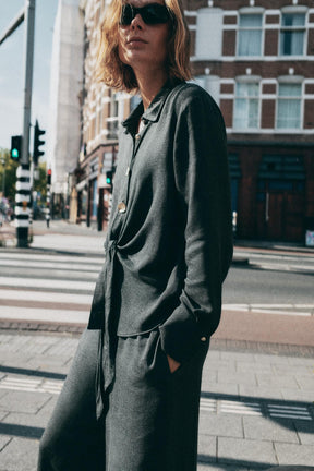 Knotted Metal-Button Shirt