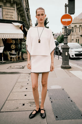 CONTRAST EMBROIDERY KNIT SKIRT - Image 1