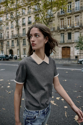 Lace-Trimmed Short Sleeve Shirt