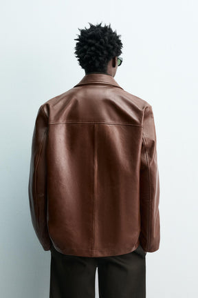 RELAXED FIT LEATHER BLAZER - Image 3