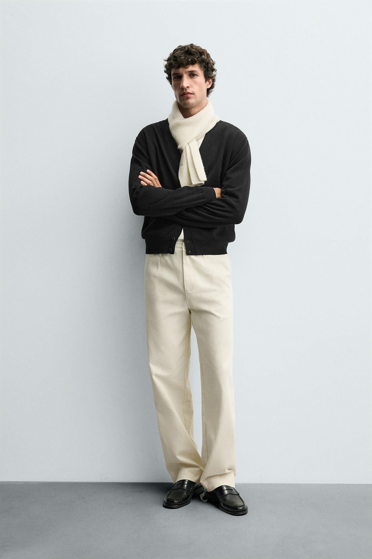 TWILL TEXTURED TROUSERS WITH BELT - Image 1