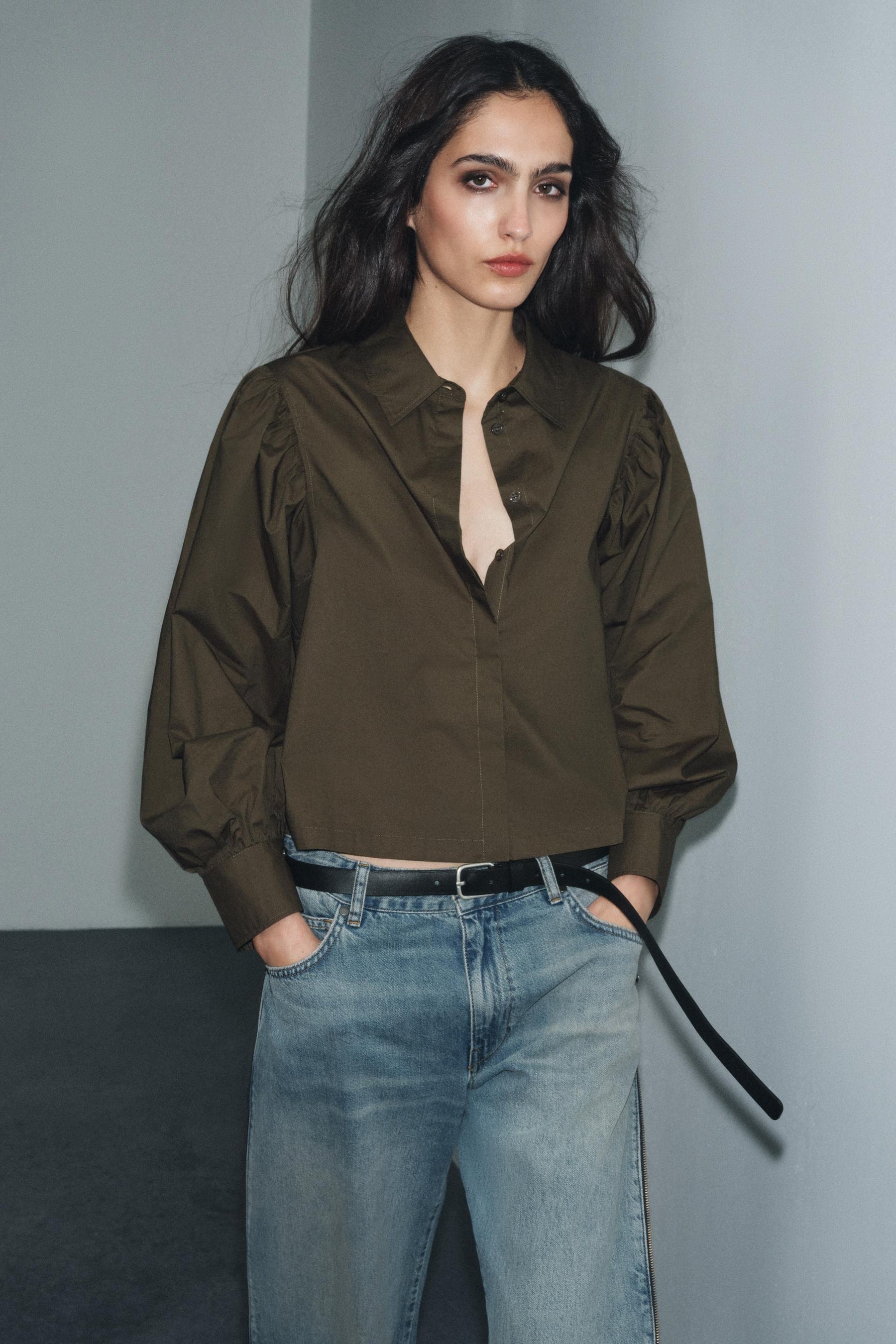 Puff Sleeve Poplin Shirt
