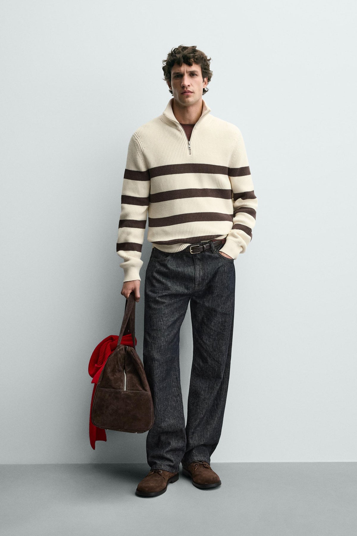 Zippered Collared Knitted Pullover