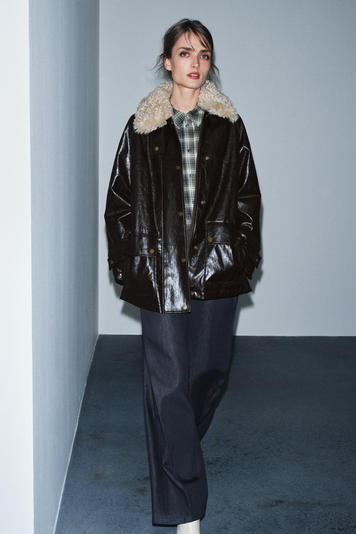 FAUX FUR COLLAR JACKET ZW COLLECTION - Image 1