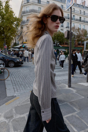 STRIPED BOW WRAP SHIRT