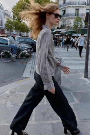 STRIPED BOW WRAP SHIRT