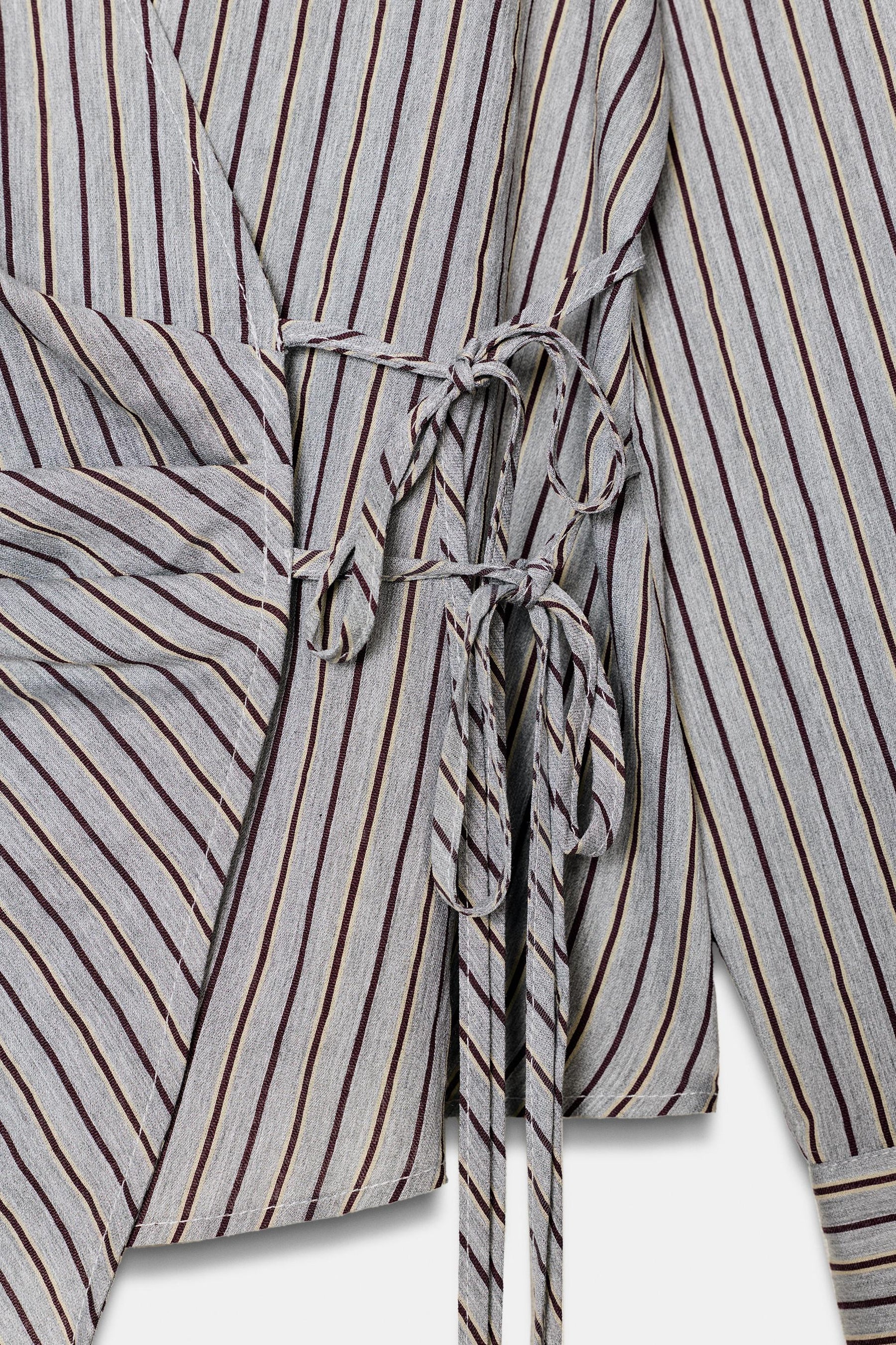 STRIPED BOW WRAP SHIRT