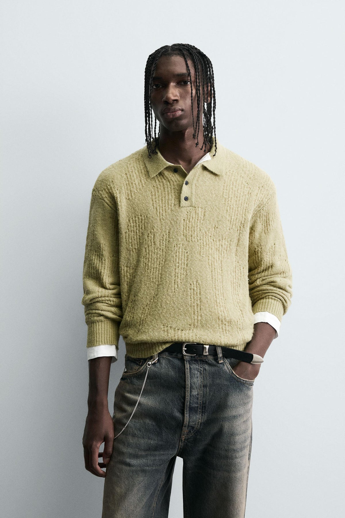 KNIT OPEN-WORK POLO SHIRT - Image 2
