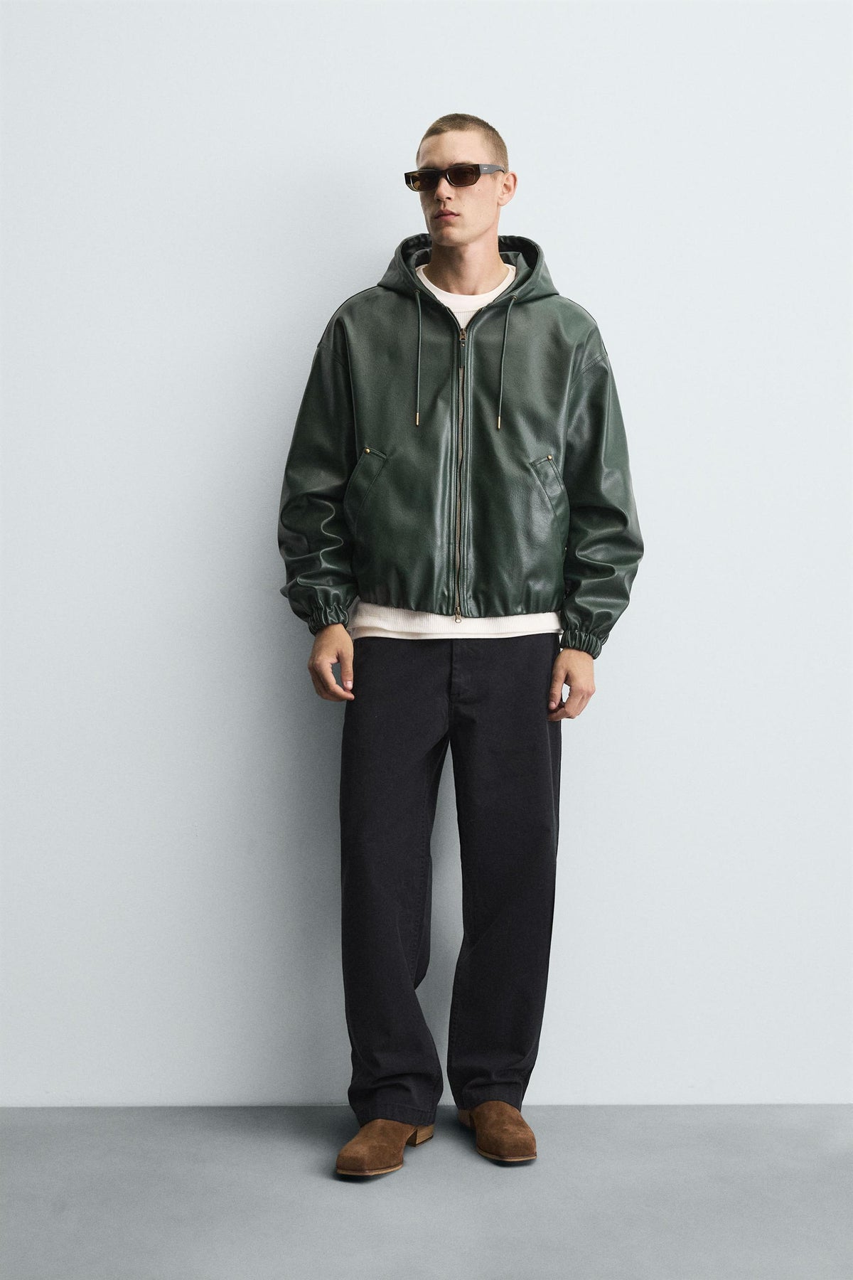 HOODED LEATHER EFFECT JACKET - Image 1