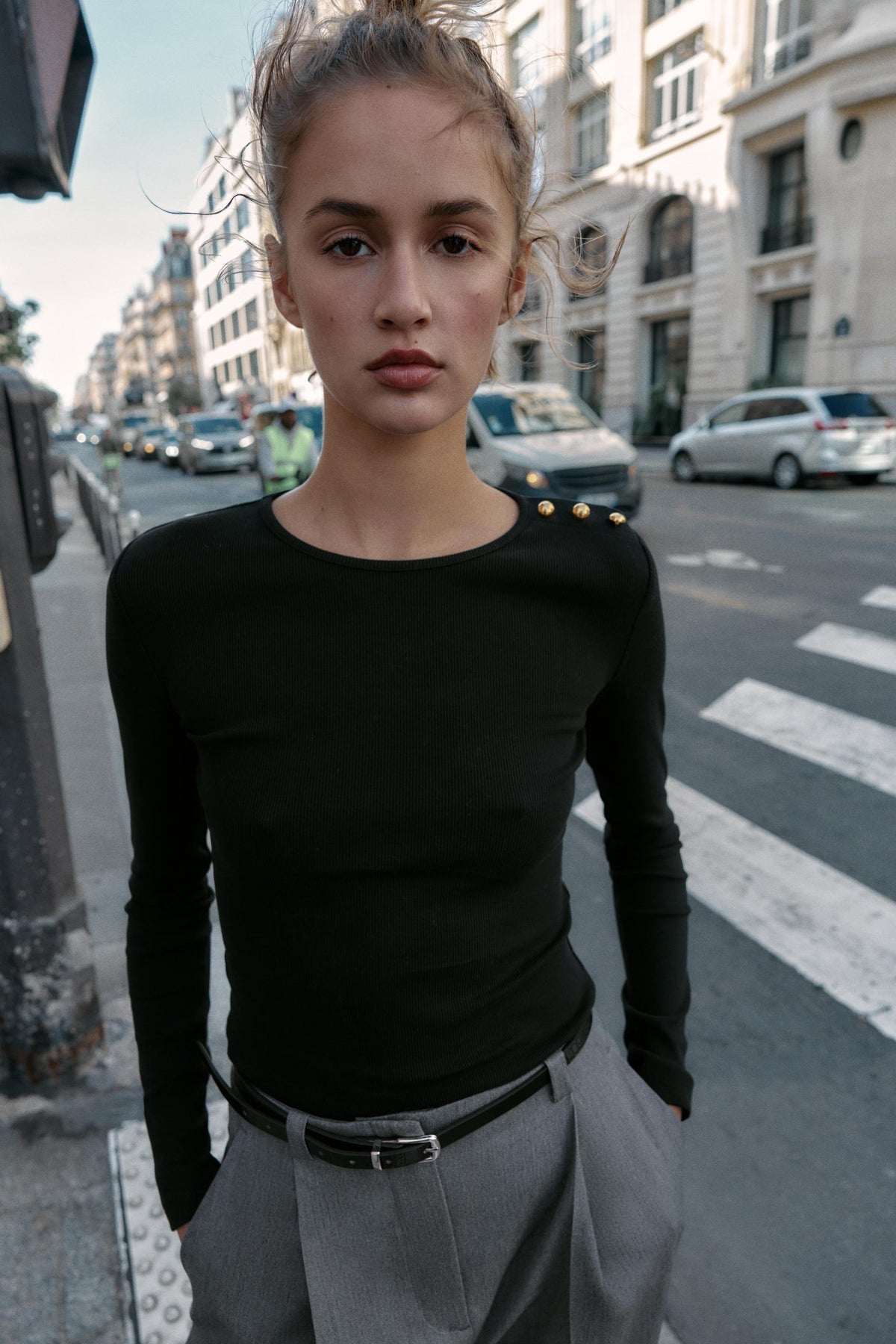 Ribbed Button-Up T-Shirt