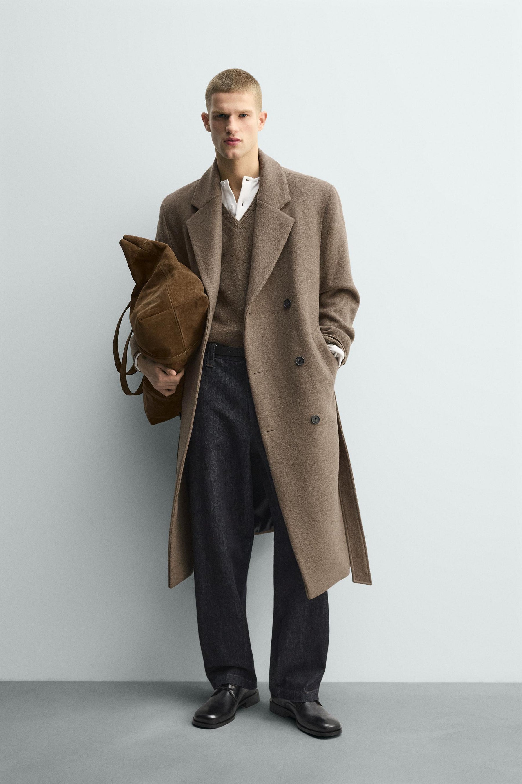 DOUBLE-BREASTED WOOL BLEND COAT WITH BELT - Image 1