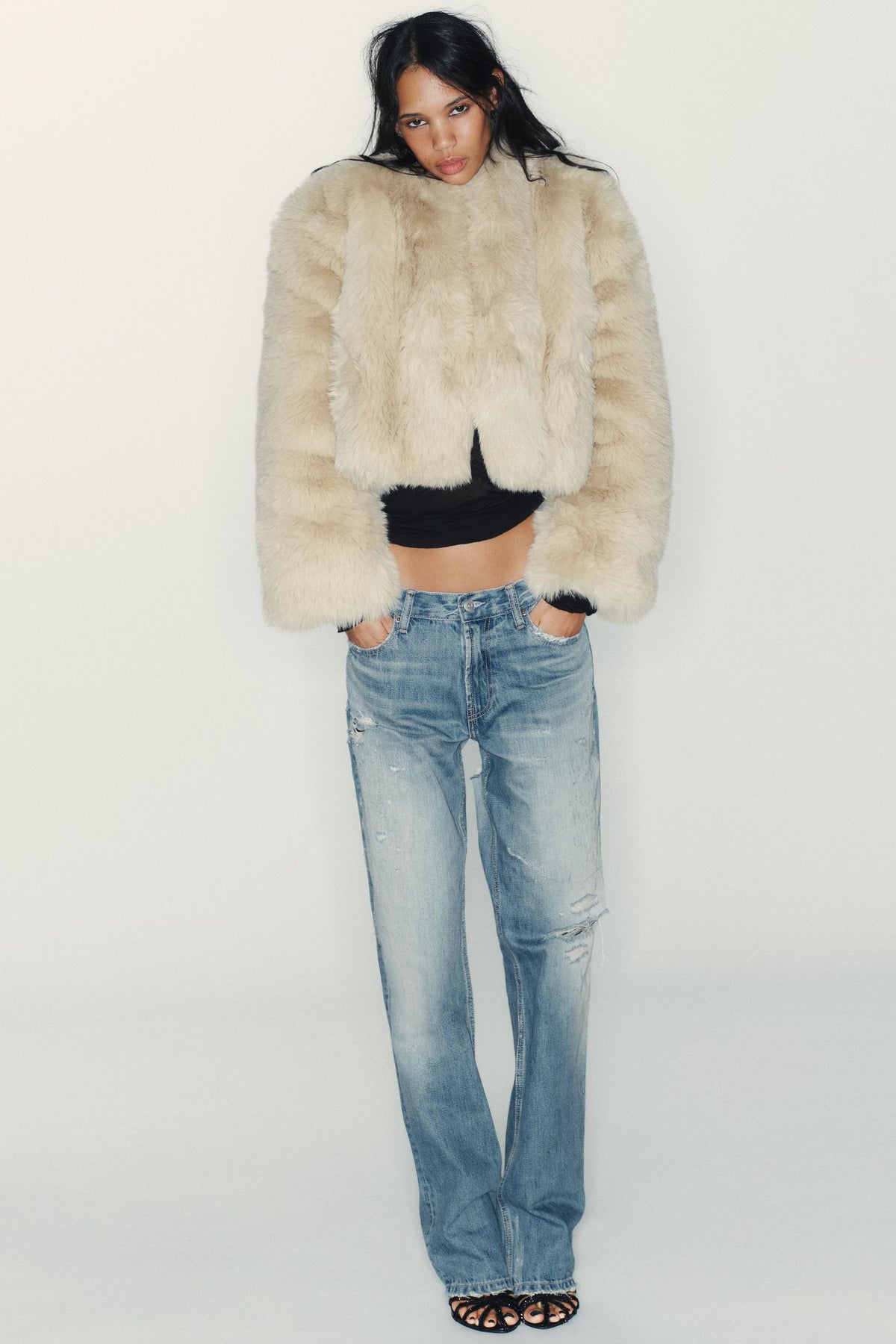 SHORT FAUX FUR COAT - Image 1