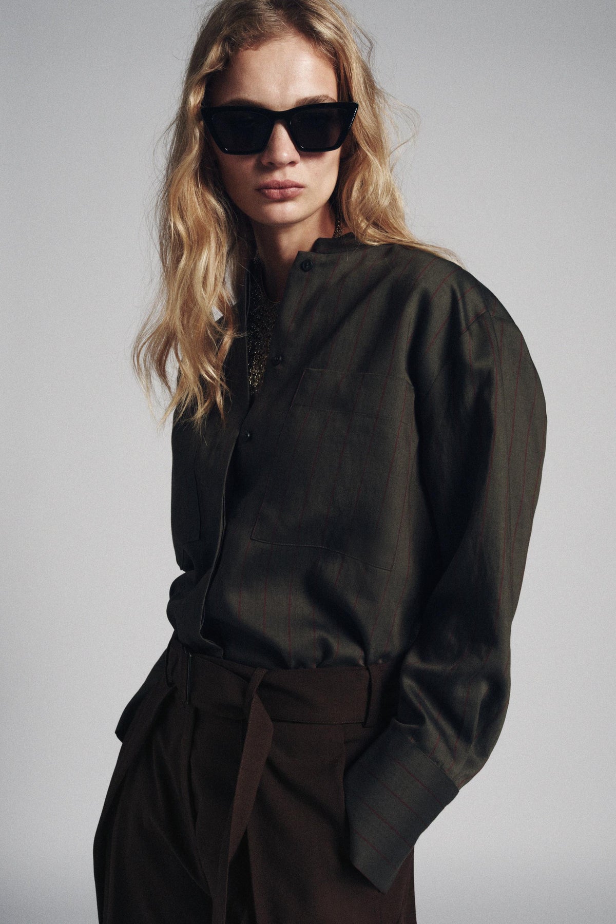 Striped Stand-up Collar Shirt