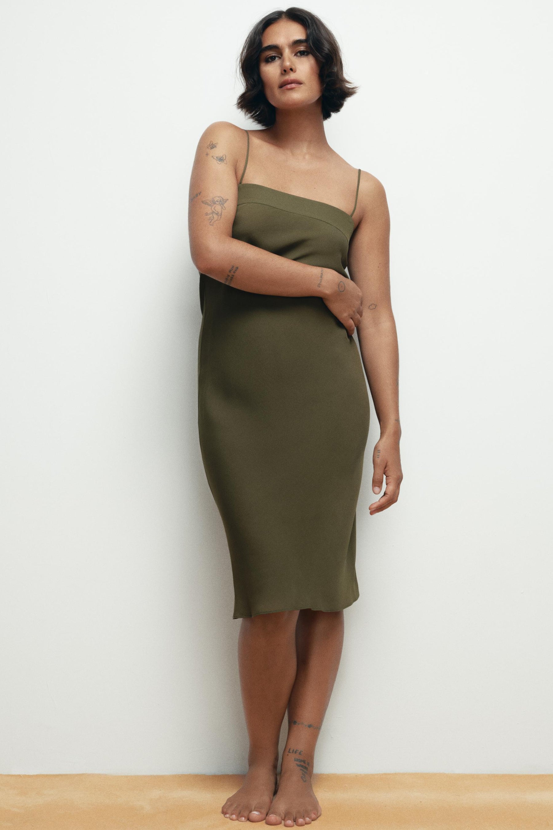 100% SILK STRAPPY MIDI DRESS - Image 1