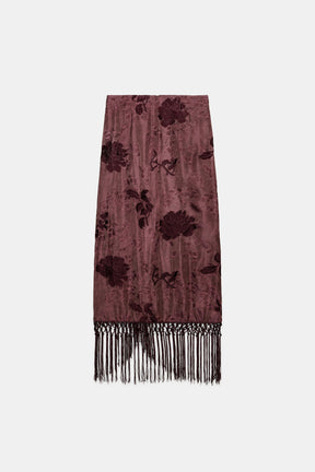 FRINGED EMBROIDERED SARONG SKIRT