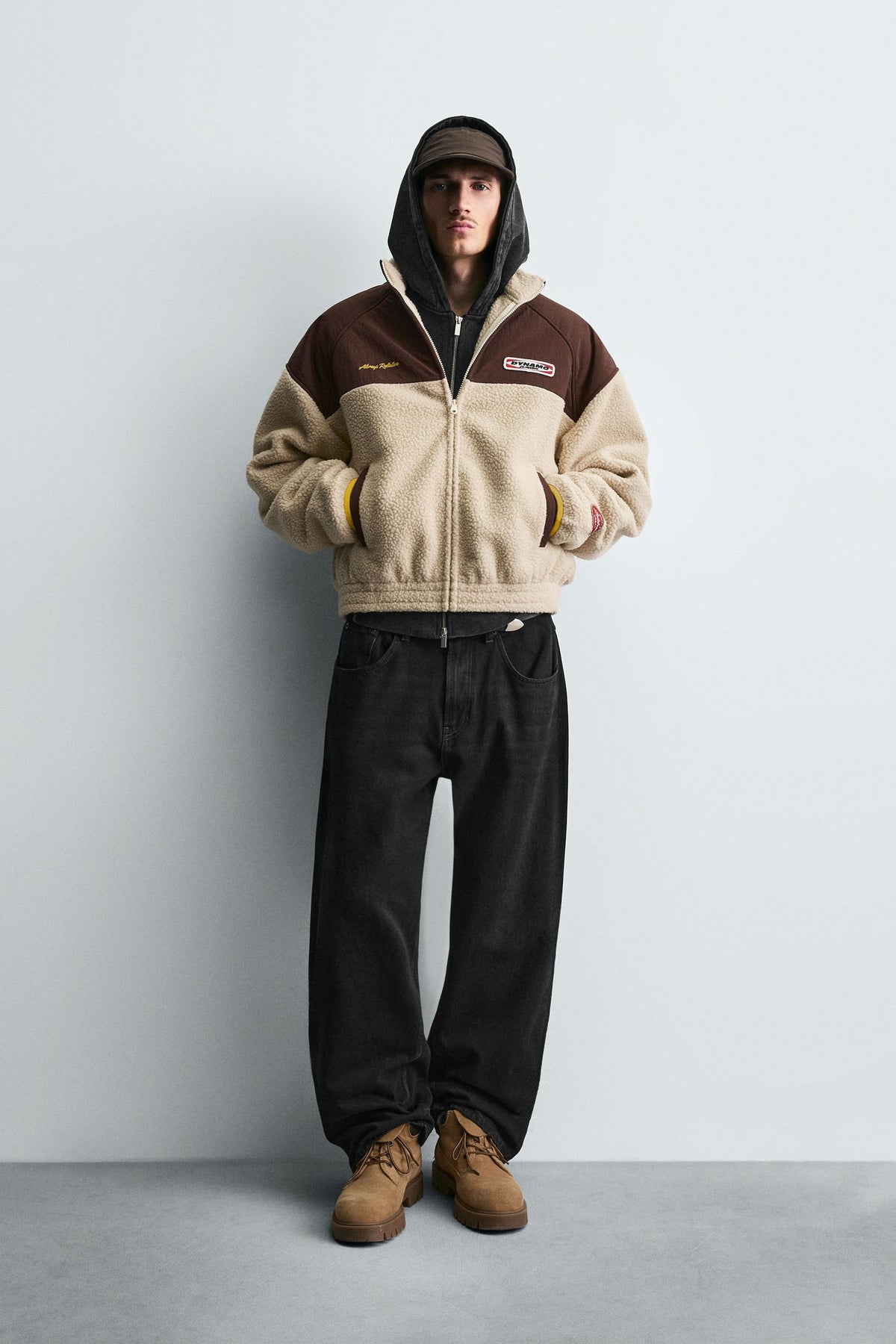 CONTRAST COMBINATION FAUX SHEARLING JACKET - Image 1