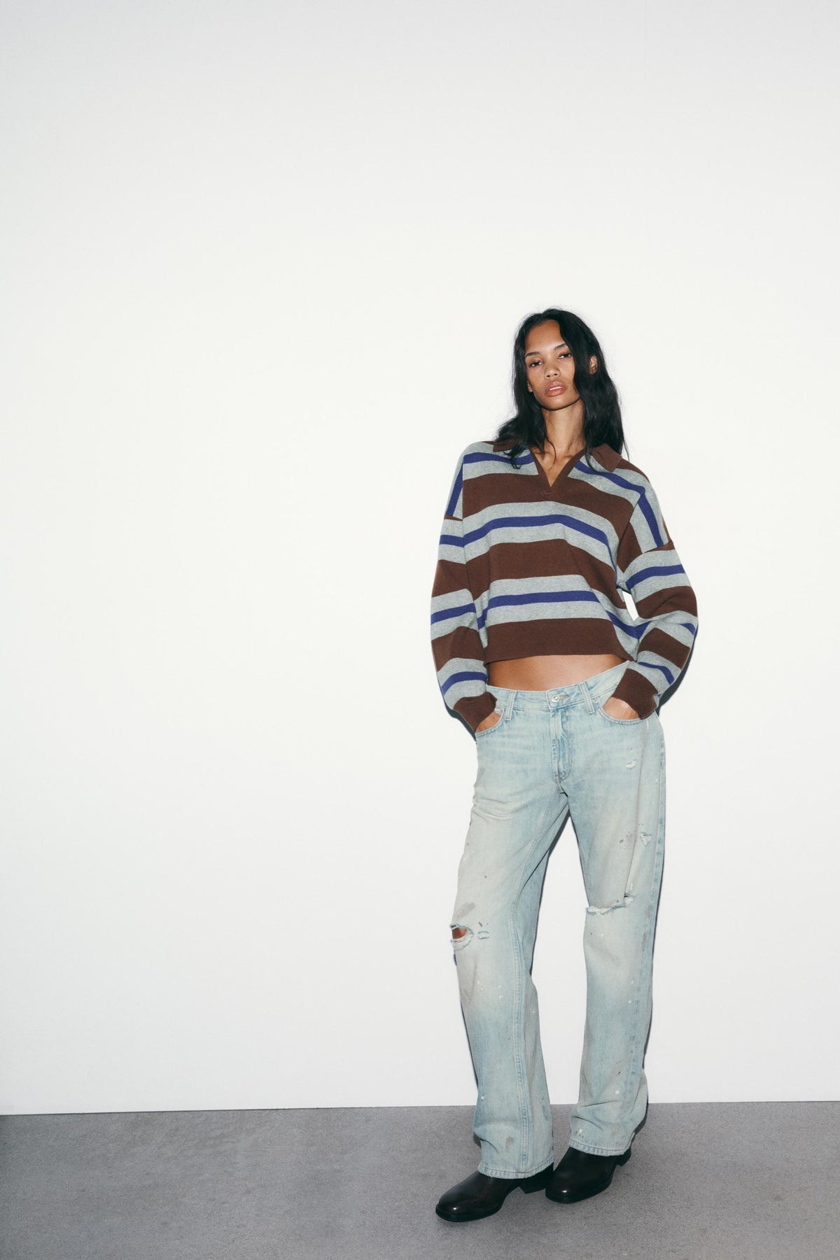 Striped Knit Polo Shirt