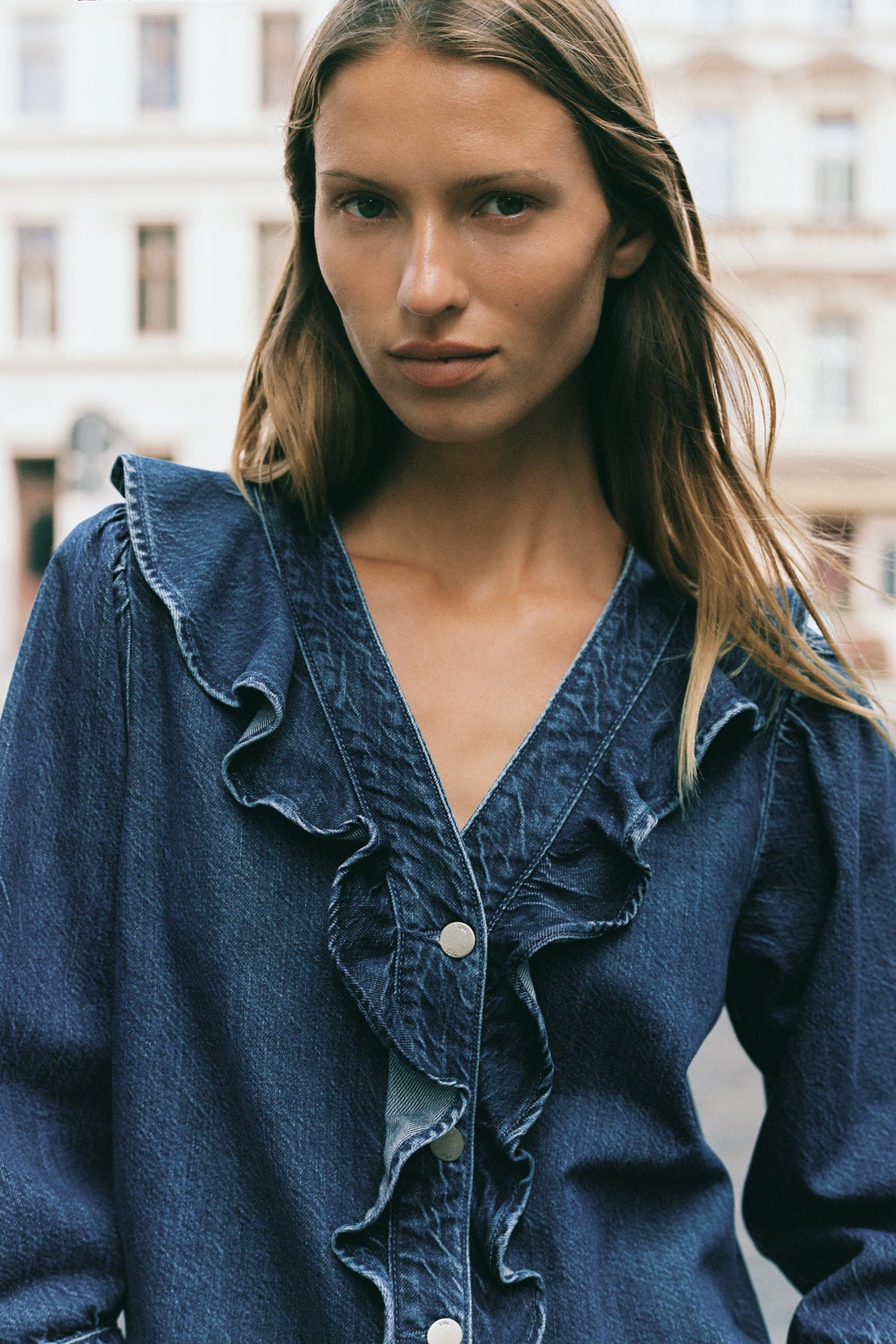 Denim Ruffle Shirt