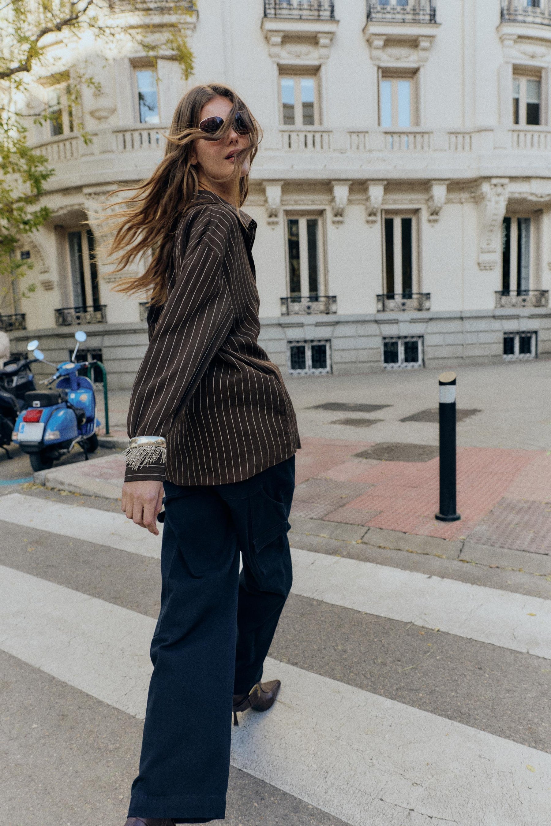 Striped Buckle-Detailed Shirt