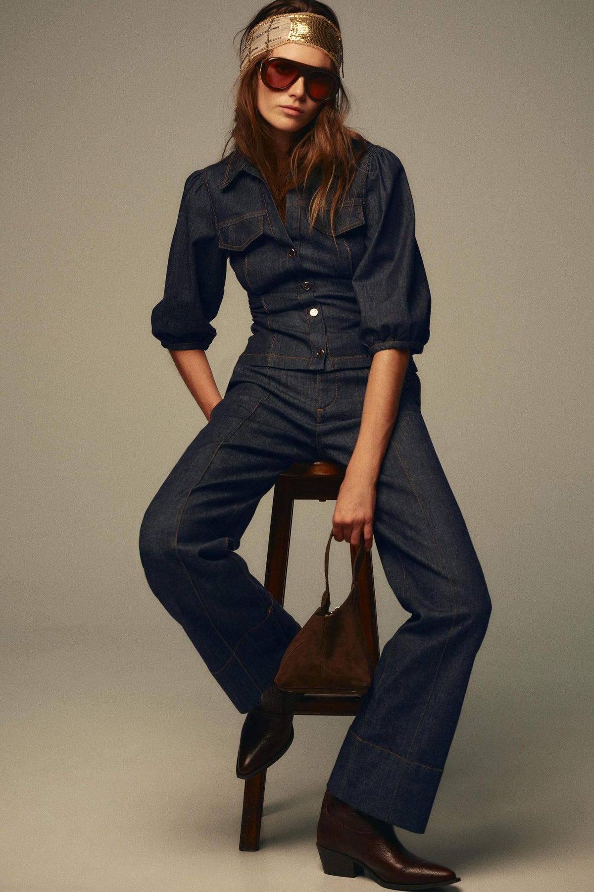 Fitted Denim Puff Sleeve