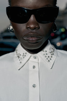 JEWEL-BEADED POPLIN SHIRT