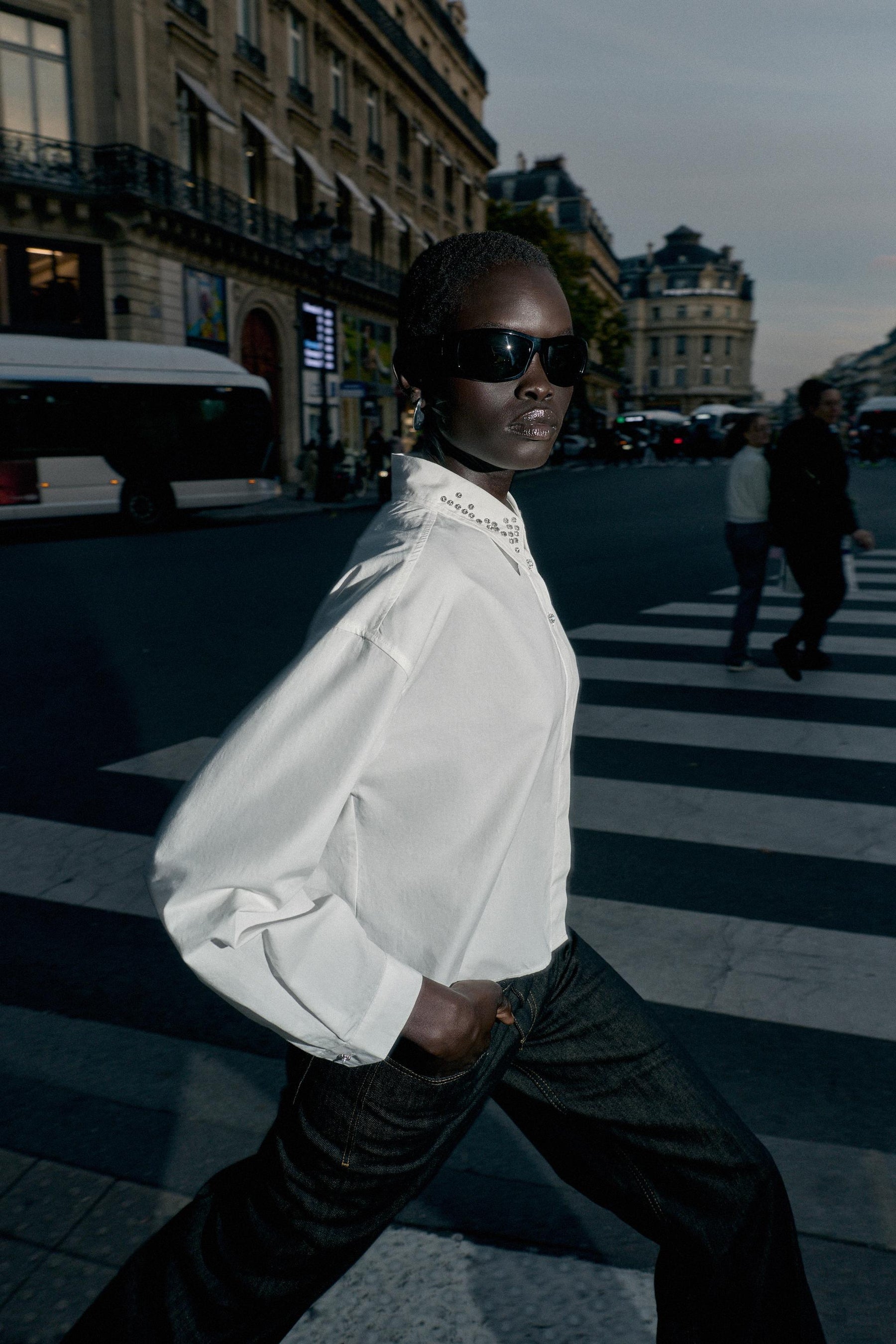 JEWEL-BEADED POPLIN SHIRT