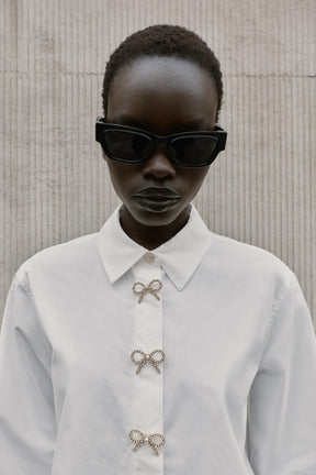 RHINESTONE BUTTON POPLIN SHIRT