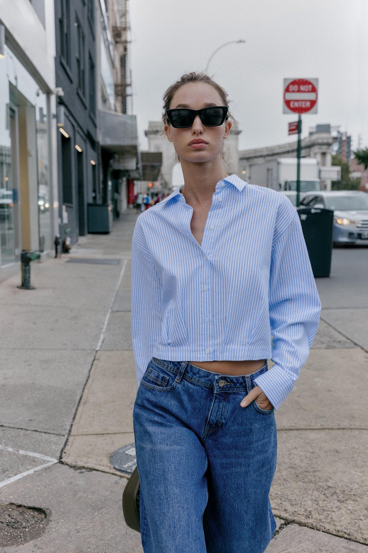 Striped Cropped Oxford Shirt