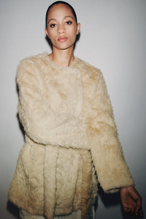 FAUX FUR COAT WITH BELT ZW COLLECTION - Image 5