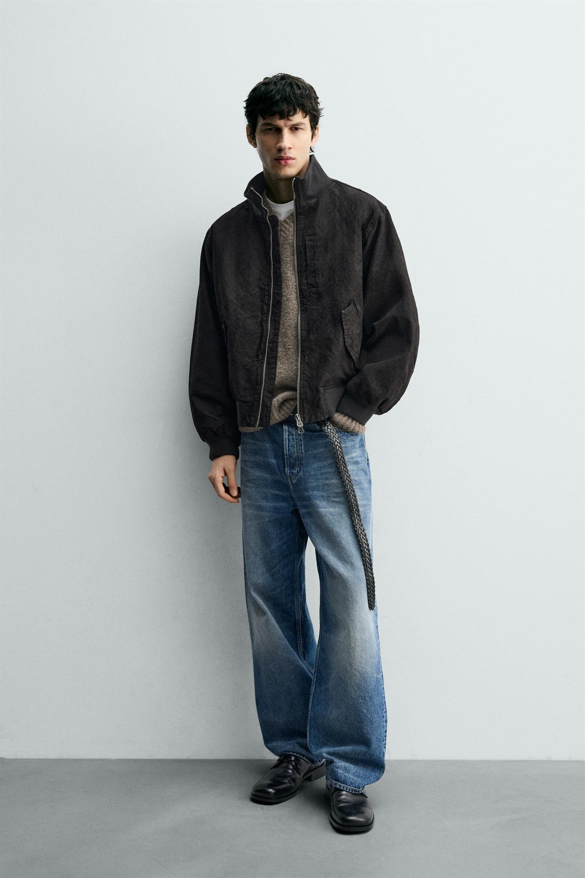 CRINKLED-EFFECT BOMBER JACKET - Image 1