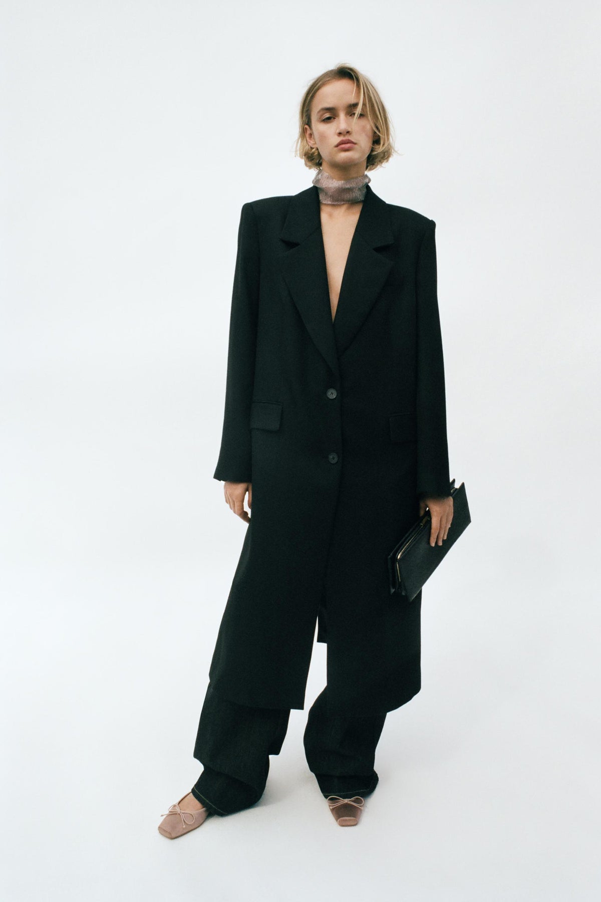 LONG COAT WITH SHOULDER PADS - Image 1