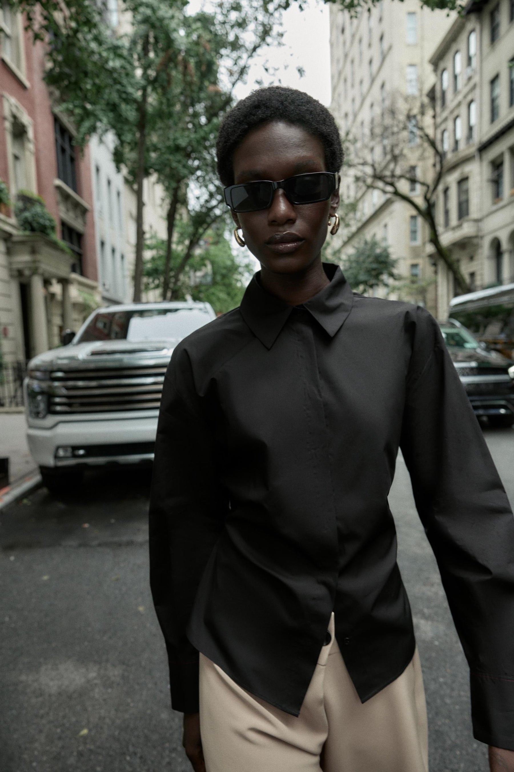 Pleated Poplin Shirt