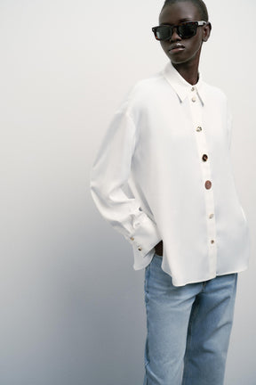 SATIN CONTRAST BUTTON SHIRT