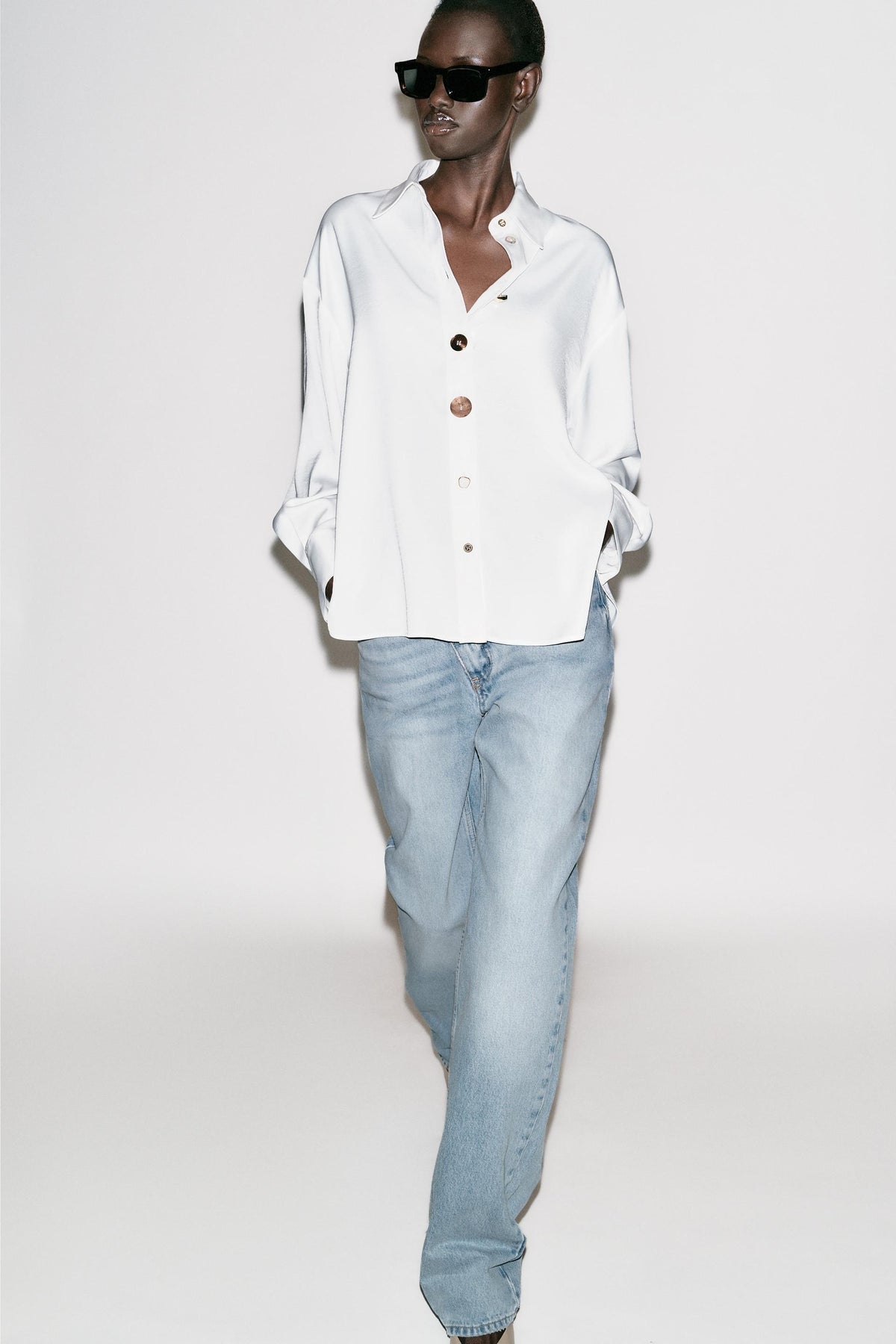 SATIN CONTRAST BUTTON SHIRT