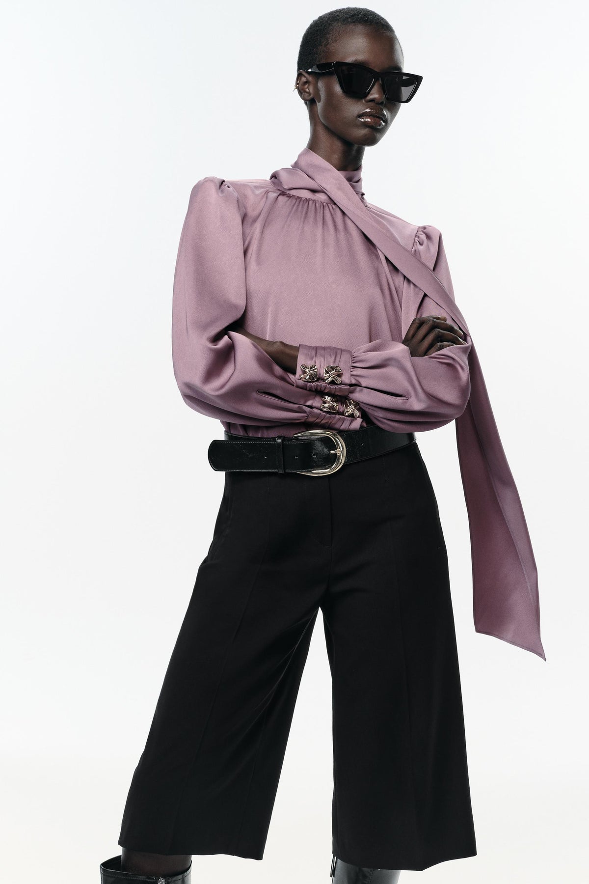 Satin Bow-Accent Shirt