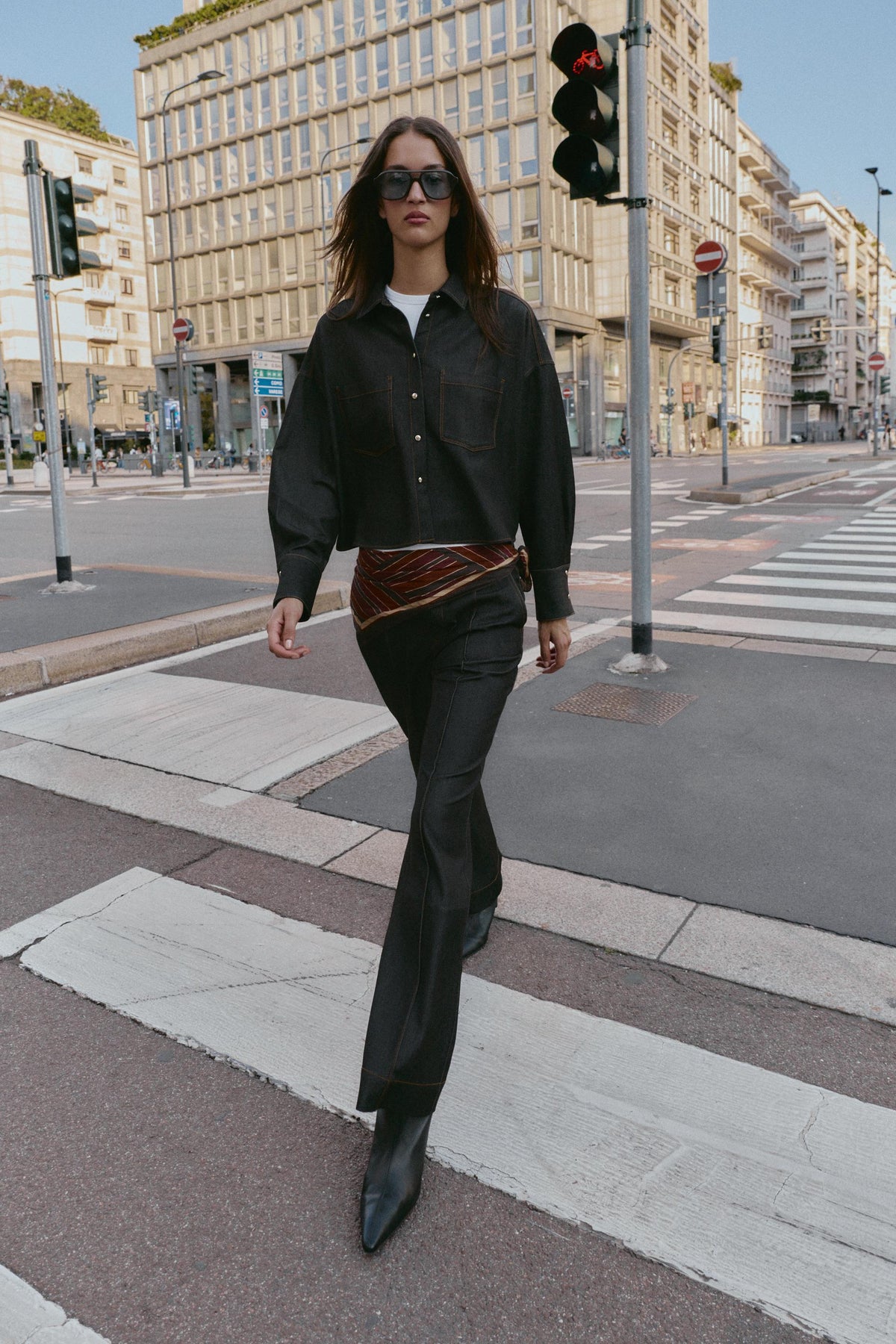 Oversized Shirt Contrast Stitching