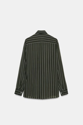 Striped flowing tie-neck shirt
