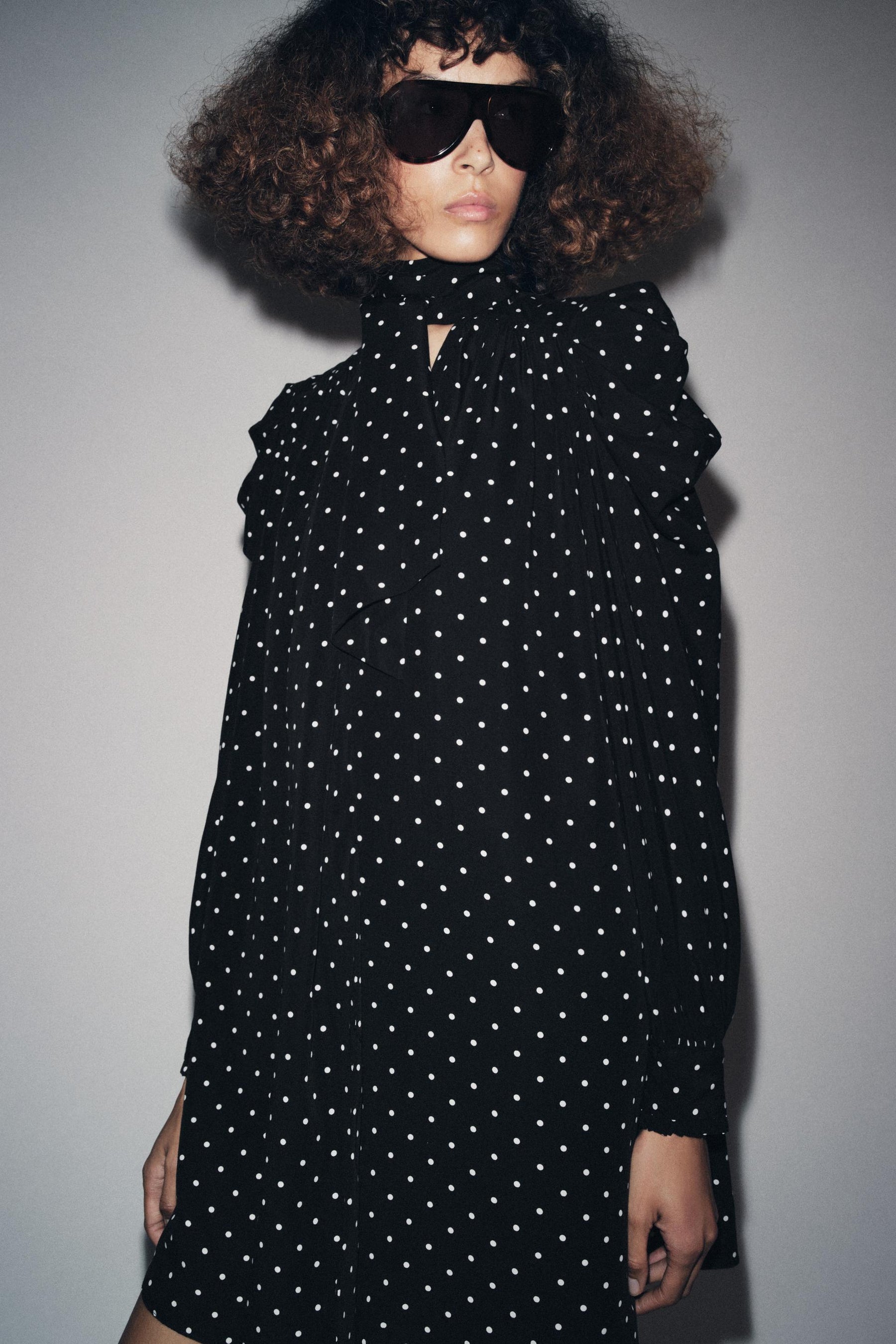 ZW COLLECTION POLKA DOT DRESS WITH SCARF DETAIL - Image 4