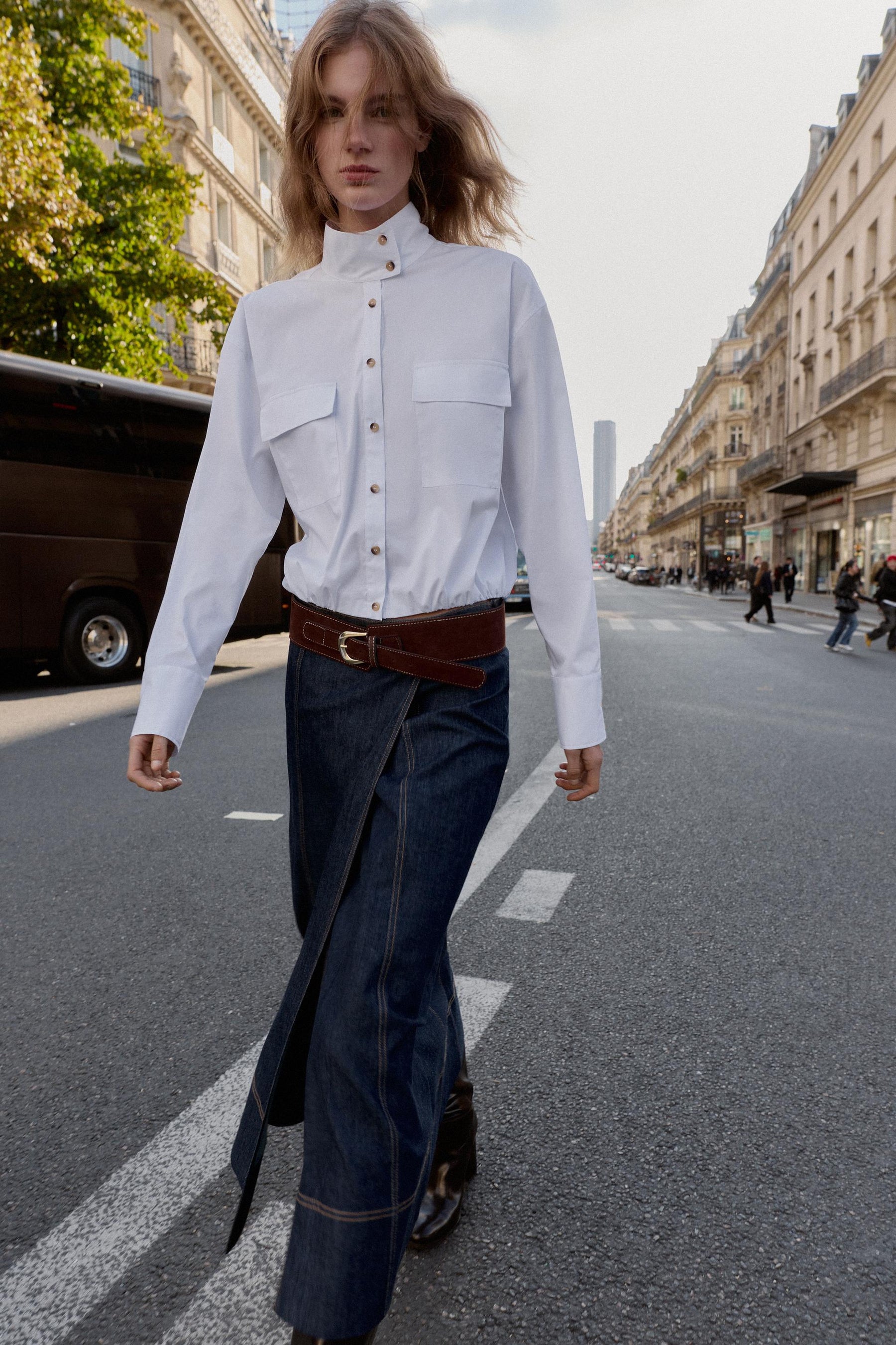 Puffball Hem Poplin Shirt