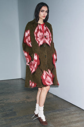 BRUSHED EFFECT JACQUARD KNIT COAT - Image 1