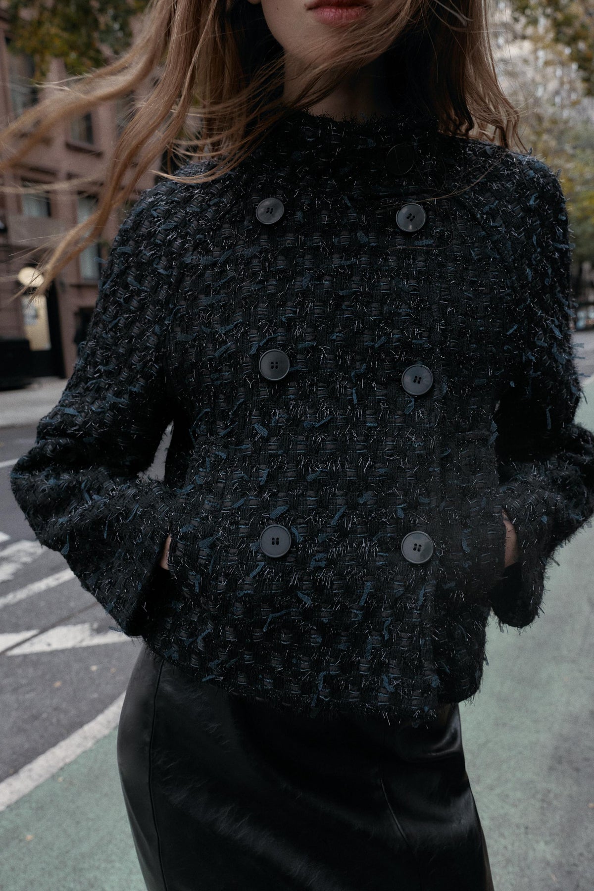 METALLIC THREAD TEXTURED CROSSOVER JACKET - Image 2