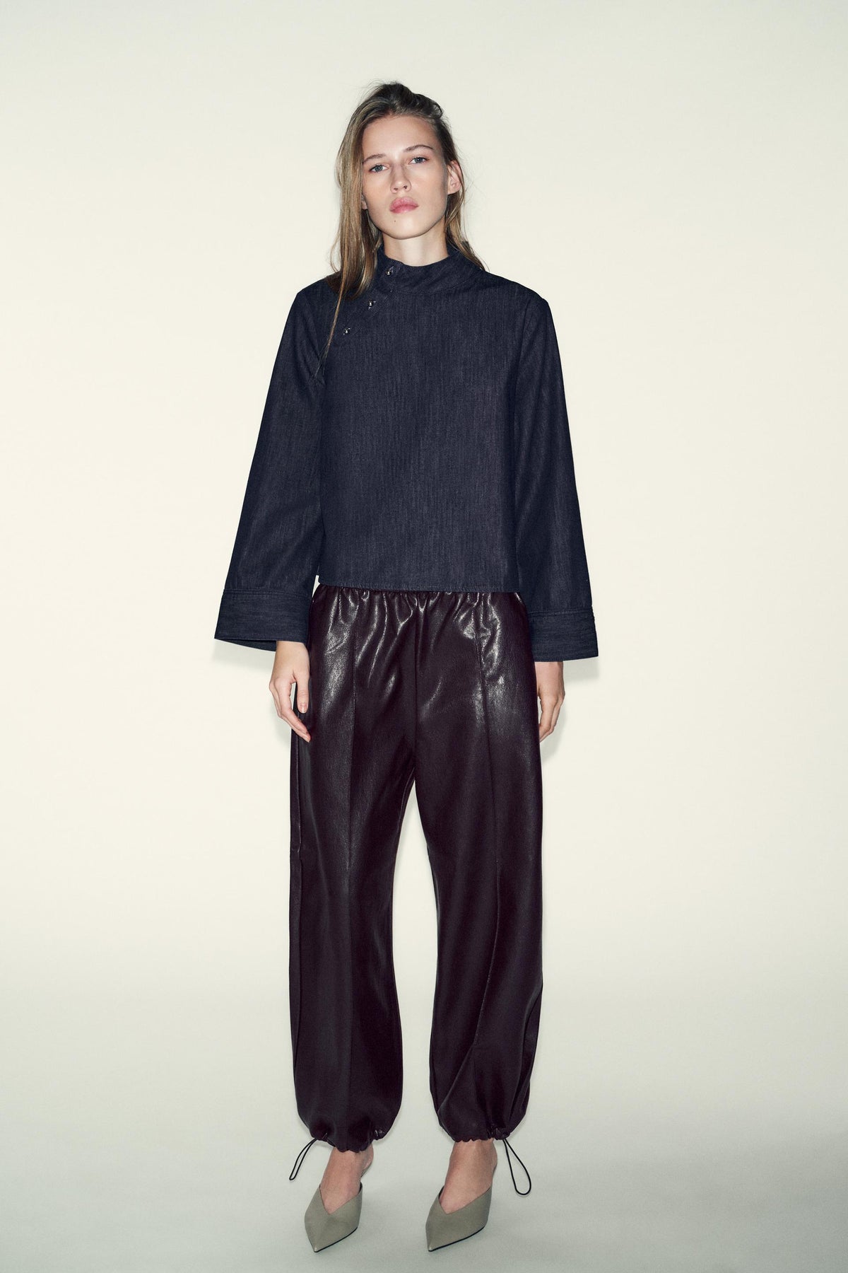 Denim High Neck Shirt