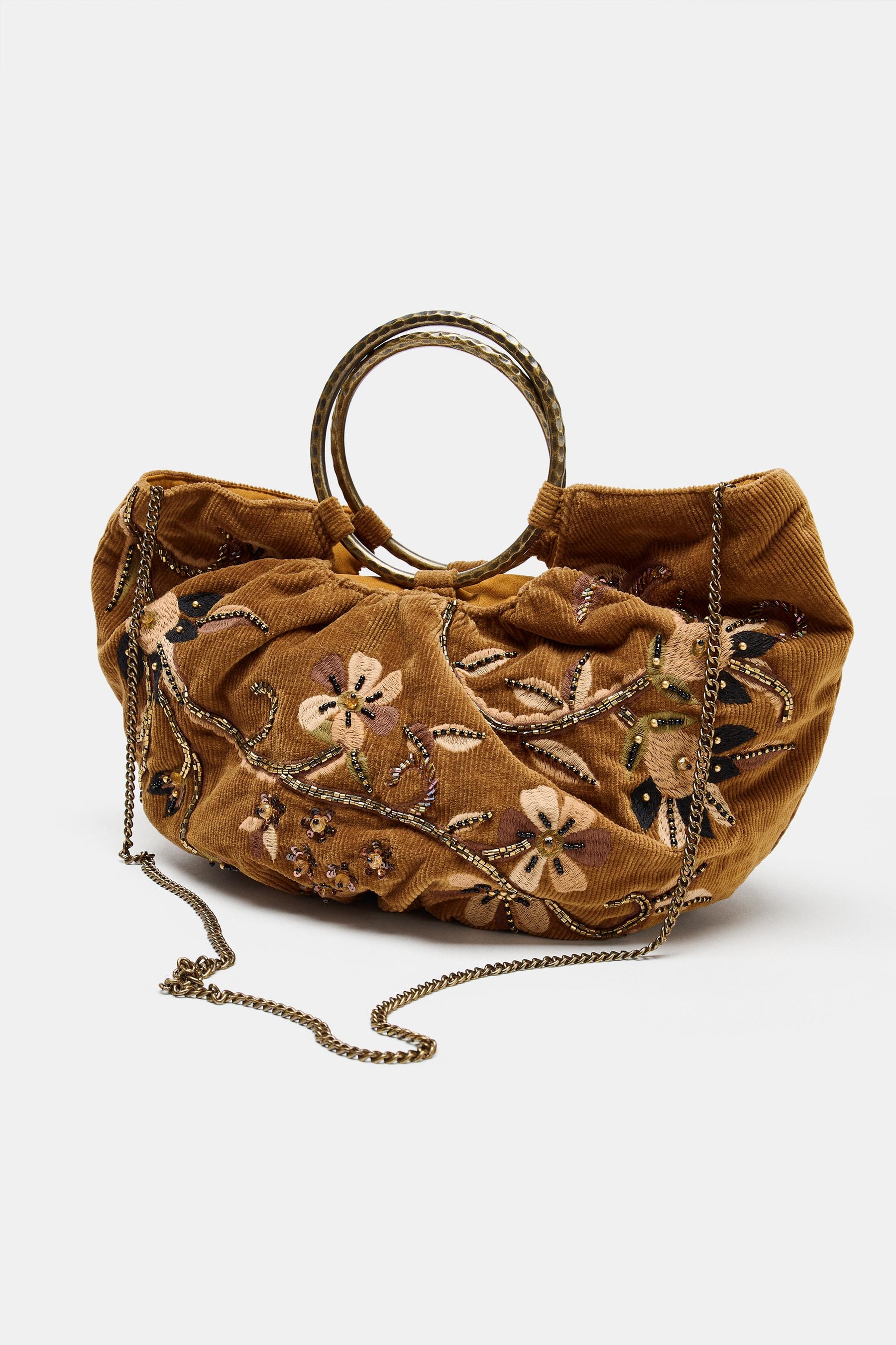 EMBROIDERED CORDUROY BUCKET BAG
